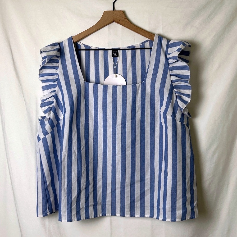 NWT SHEIN VCAY Curve Women Cropped Top Blue White Size 3XL Nautical Vacation